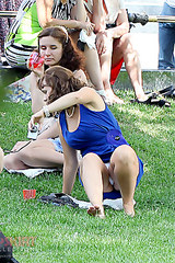 Up skirt open legs in the park